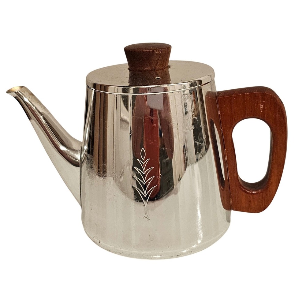 Vintage Sona Stratford-Upon-Avon J.120 Chrome Teapot Wood Handle MCM Wheat